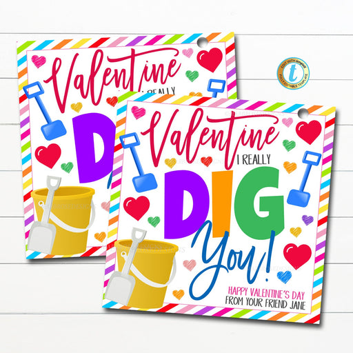 I dig you Valentine Gift tags, Valentine Construction Gift Tags for Shovel and Candy Treat Bags, Class, School Valentines, Editable Template