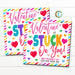 Valentine Sticker Gift Tags, Stuck on You, Toy Non Candy Valentine Tag, Classroom School Pto Pta Teacher Kids Valentine, Editable Template