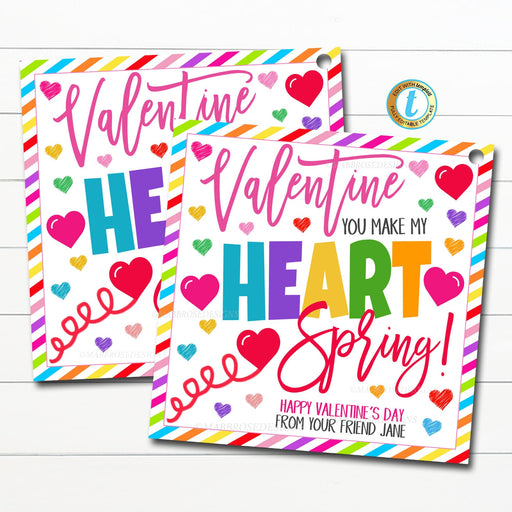 Valentine Gift Tags, You Make My Heat Spring, Friendship Kids Classroom Toy, Teacher School Card Tag Idea, DIY Editable Template