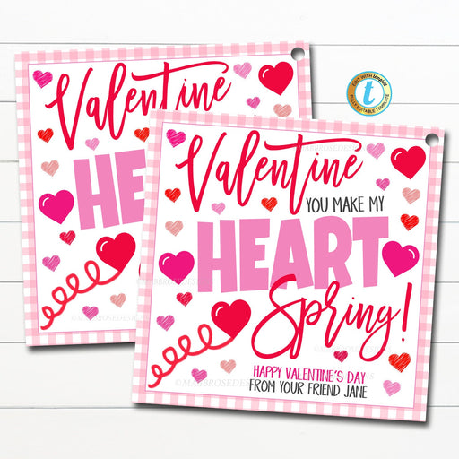 Valentine Gift Tags, You Make My Heat Spring, Friendship Kids Classroom Toy, Teacher School Card Tag Idea, DIY Editable Template