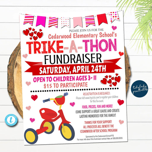 EDITABLE Trike-a-thon Fundraiser Flyer, Printable Bike Handout, School Pto Pta Fundraiser Event, Church Nonprofit, Instant Download Template