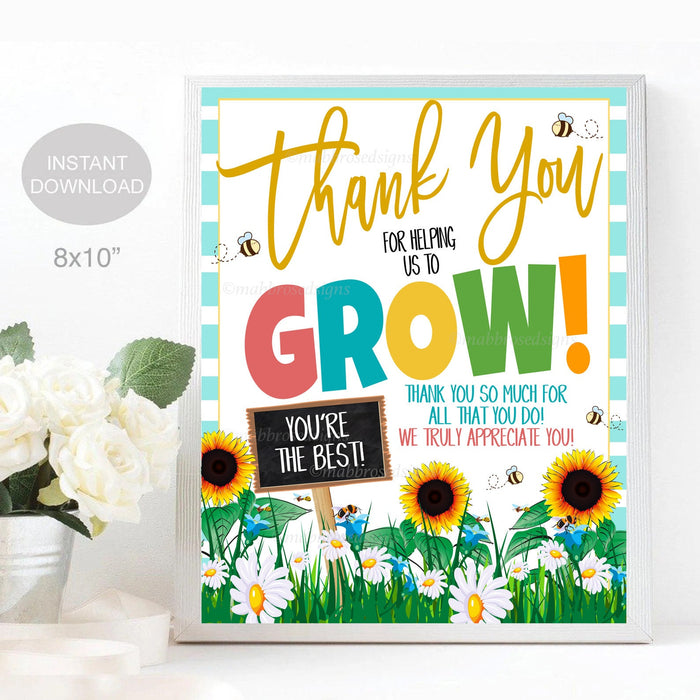 Thank You For Helping Us Grow, Garden Bloom Flower Theme Teacher Staff Appreciation Decor, Thank You Spring Summer Sign, INSTANT DOWNLOAD