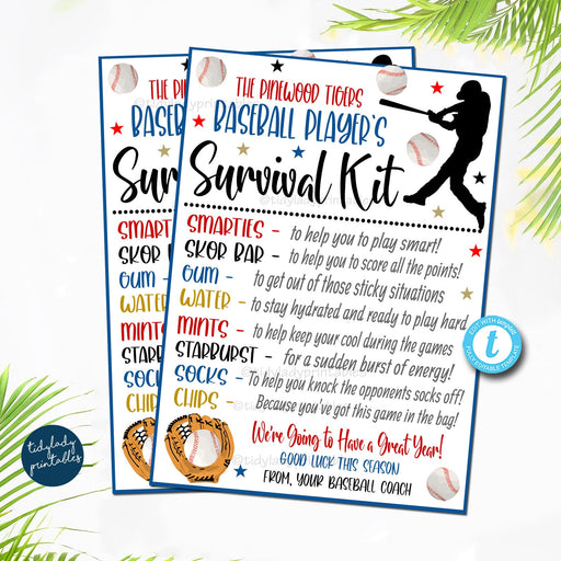 EDITABLE Baseball Survival Kit Printable, Baseball Player Gift, Team Kids School Sports, Tball Baseball Snack Treat Tags, Team Idea TEMPLATE