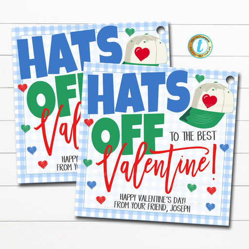 Valentine Gift Tags, Hats Off Valentine Tag, Boy Toy Kid Classroom School Teacher Party Valentine Friend, DIY Editable Template