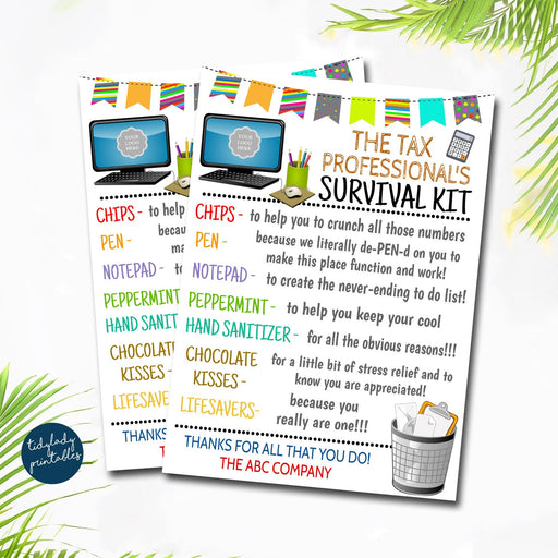 Accountant's Survival Kit Gift Tags, CPA Accounting Professional's Day, Admin HR Gifts Business Math Professional, Digital Editable Template