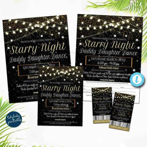 EDITABLE Starry Night Daddy Daughter Dance Set, Church Community Event Under the Stars School Dance, Father Daughter school pto pta TEMPLATE