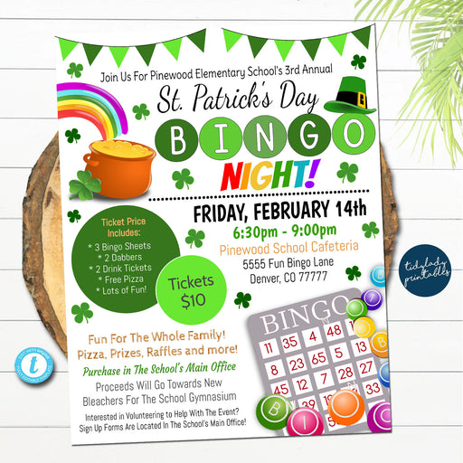 EDITABLE St. Patrick's Day Bingo Night Flyer, Printable PTA, PTO School Family Fundraiser Event, Community Church Printable Digital Invite