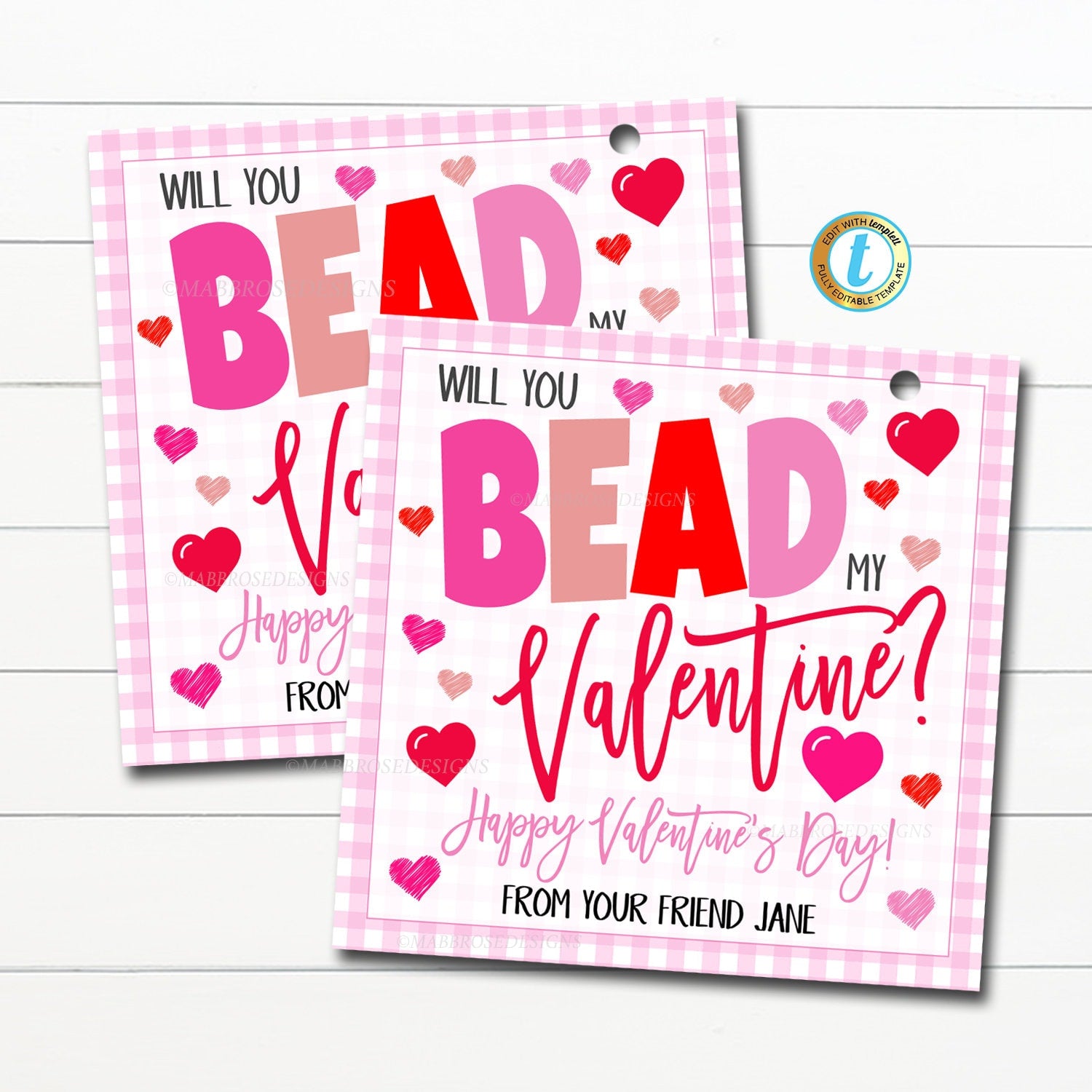 Valentine Gift Tags | Will You Bead My Valentine — TidyLady Printables for Free Printable Jewelry Tag Template