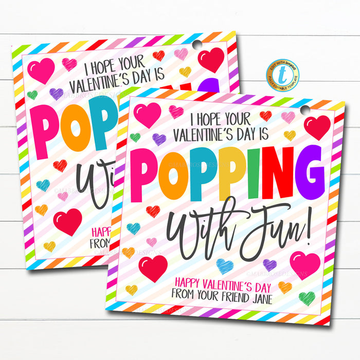 Popping with Fun Tag Pop Fidget Toy Valentine Pop Gift Tag Popcorn Gift Preschool Classroom Printable Kids Editable Non-Candy, DIY EDITABLE