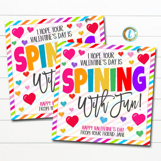 Spinning with Fun Tag, Valentine Toy Fidget Spinner Valentine Gift Tag, Preschool Classroom Printable Kids Editable Non-Candy, DIY EDITABLE