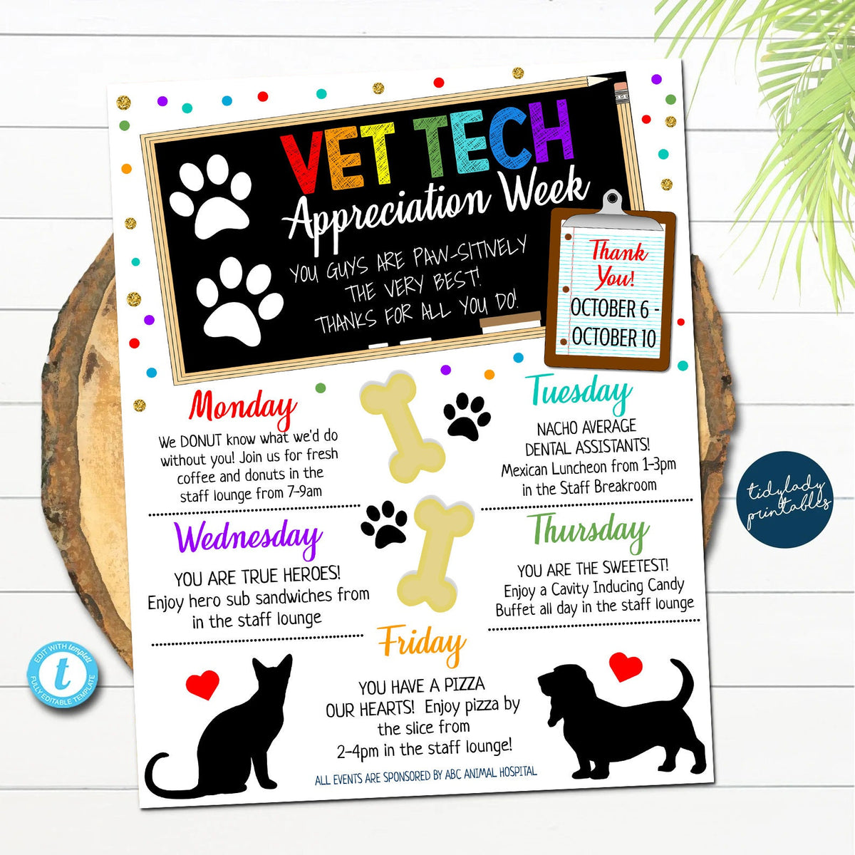 Vet Tech Appreciation Week Itinerary Template — TidyLady Printables