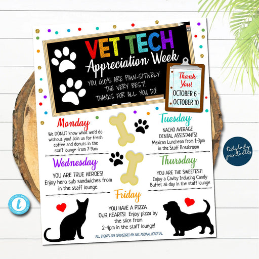 Vet Tech Appreciation Week Itinerary Template, Animal Hospital Medical National Veterinarian Week Schedule Event Printable Editable Template