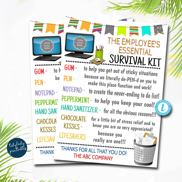 Employee Survival Kit Gift Tags | TidyLady Printables