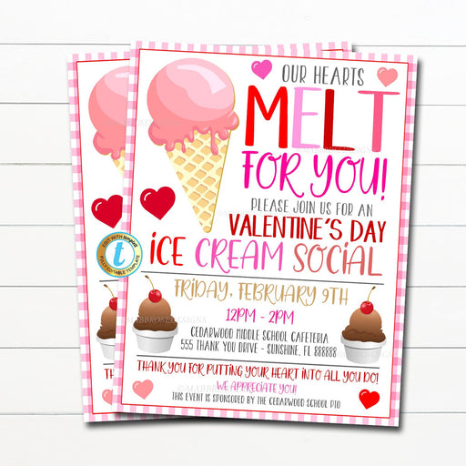 EDITABLE Ice Cream Social Flyer, Valentine's Day Appreciation, Printable Ice Cream Fundraiser Party Invite, Church School pta pto, TEMPLATE