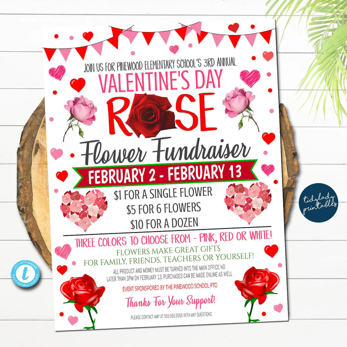 Valentine's Day Rose Flower Fundraiser Flyer, Printable Invite Community Event Church School Pto Pta, Fundraiser Invitation, TEMPLATE