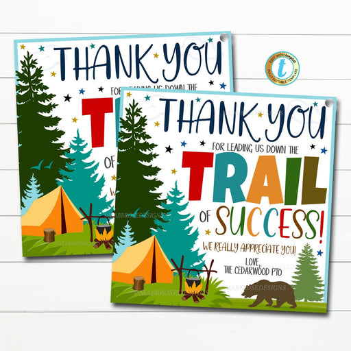 Thank You For Leading Us Down The Trail Of Success, Camp Theme Teacher Staff Appreciation Thank You, Thank You Trail Mix Gift Tags, EDITABLE