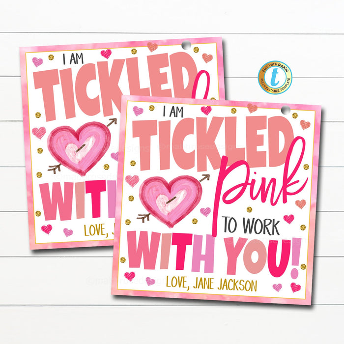 Ticked Pink to Work With You Valentine's Day Tag, Office Staff Team, Co-Worker Teacher Staff Employee School Pto Pta Appreciation, EDITABLE