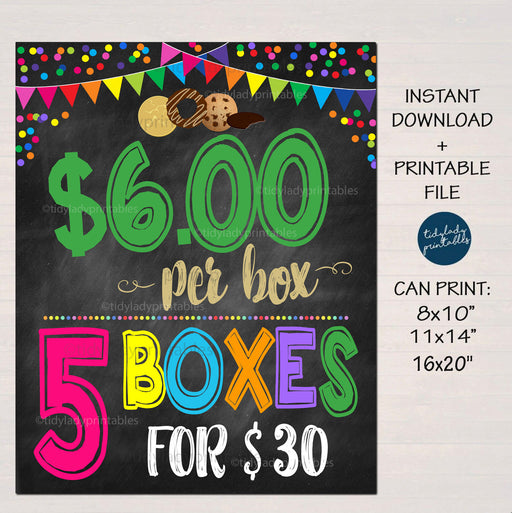 Cookie Price Sign, 6 dollars per box 5 for 30, Cookies Sold Here, Printable Cookie Booth Poster, Sale Fundraiser Display, INSTANT DOWNLOAD