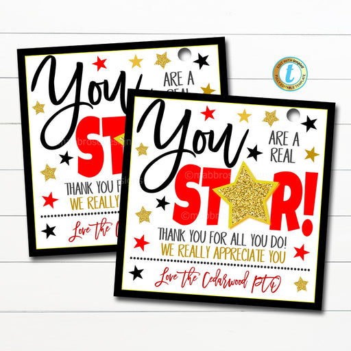 Appreciation Gift Tags, You are a Star, Teacher Appreciation Week Employee Nurse Staff, Hollywood Theme Thank you Idea DIY Editable Template