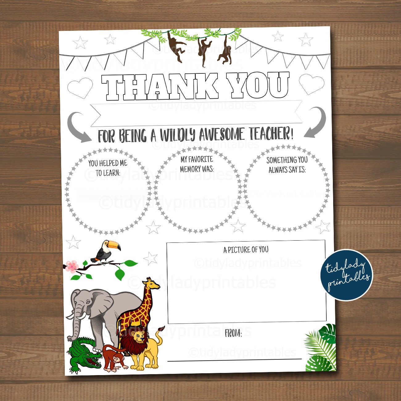 Jungle Theme Teacher Appreciation Week Worksheet Student Gift — TidyLady Printables jungle-theme-teacher-appreciation-week-worksheet-student-gift-tidylady-printables