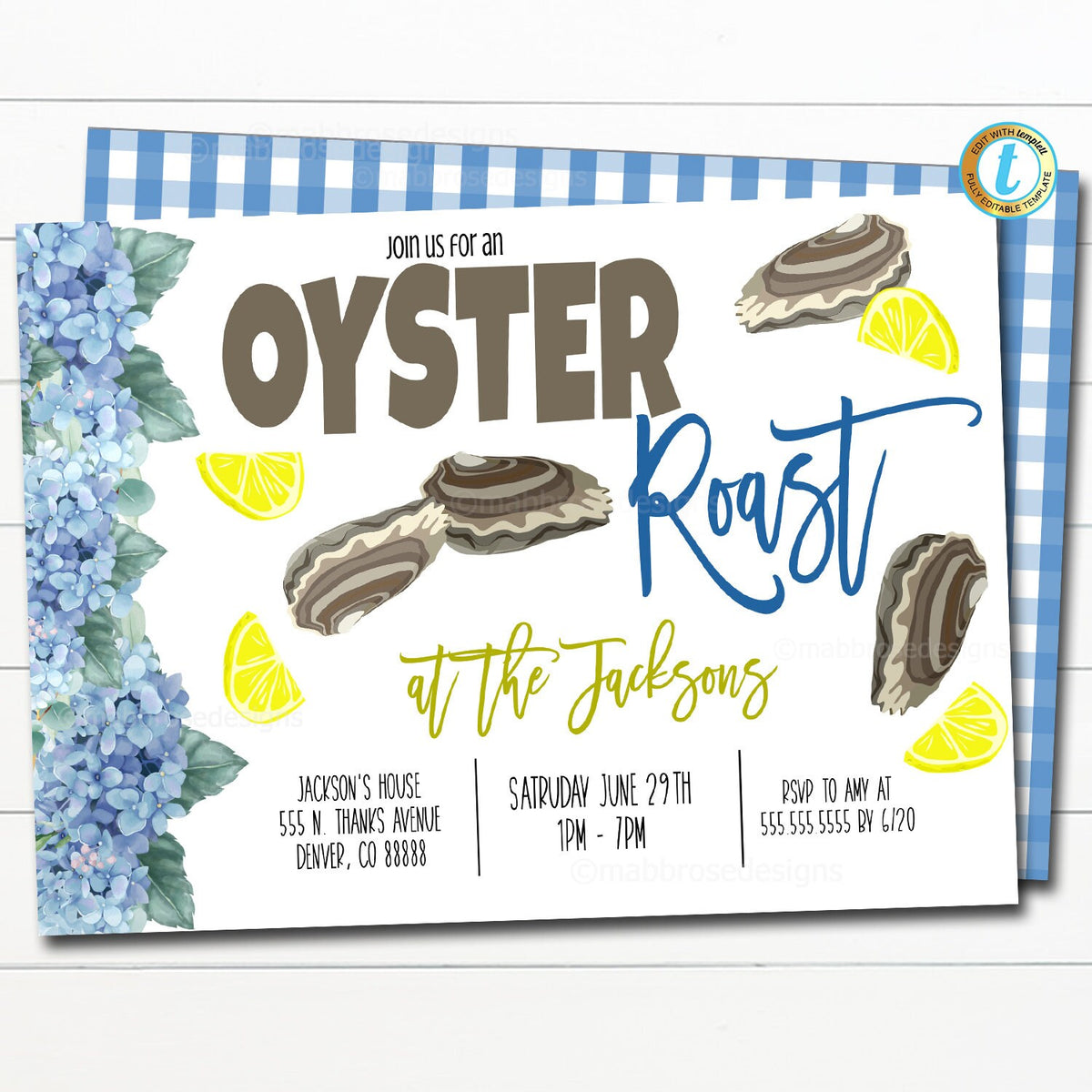 Oyster roast invite | Editable Seafood Grill Backyard invite — TidyLady ...