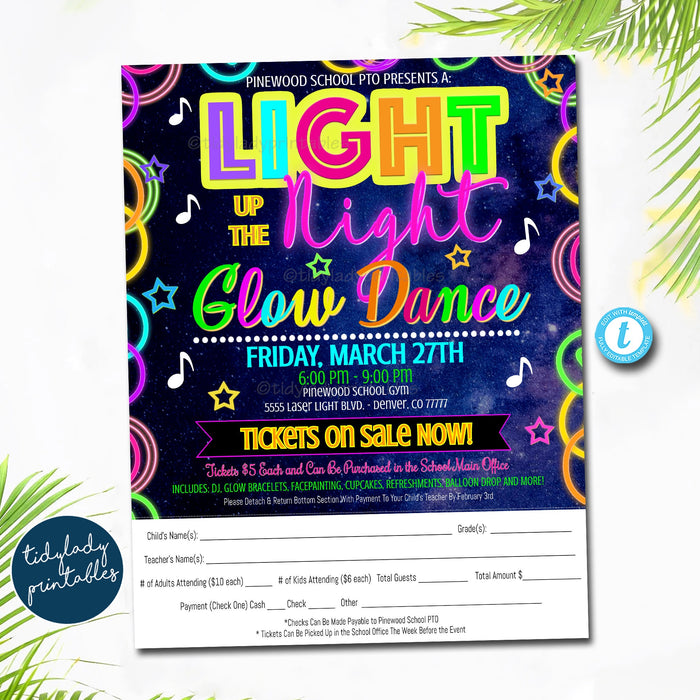 School Glow Dance Take Home Info Sheet | TidyLady Printables