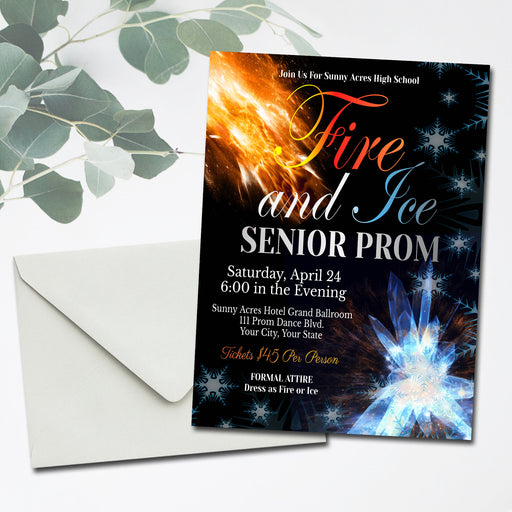 Fire and Ice Prom Invite Template, Printable Editable, High School Formal Dance, Homecoming Fire and Ice Theme, Senior Prom Junior Prom