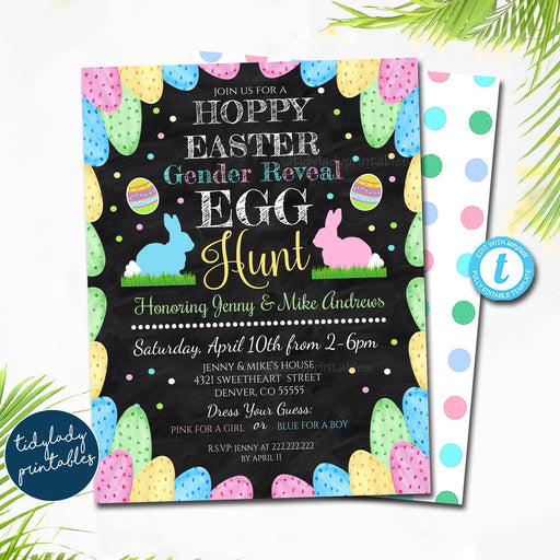 Easter Gender Reveal Invitation, Editable Easter Egg Hunt Baby Invite Baby Shower Hoppy Easter, Coed Couples Baby Shower, EDITABLE TEMPLATE