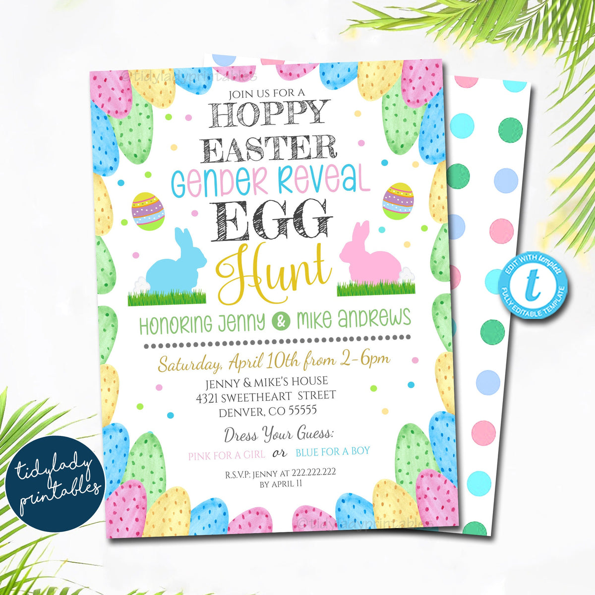 Easter Gender Reveal Invitation, Easter Egg Hunt Baby Shower — TidyLady ...