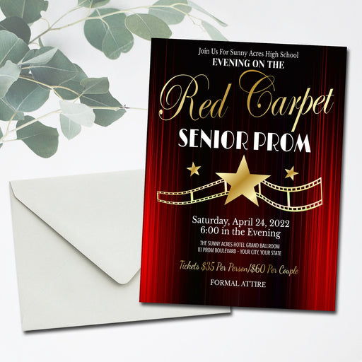 Hollywood VIP Red Carpet Prom Invite Template, Printable Editable, High School Formal Dance, Cinema Film Theme, Senior Prom Junior Prom