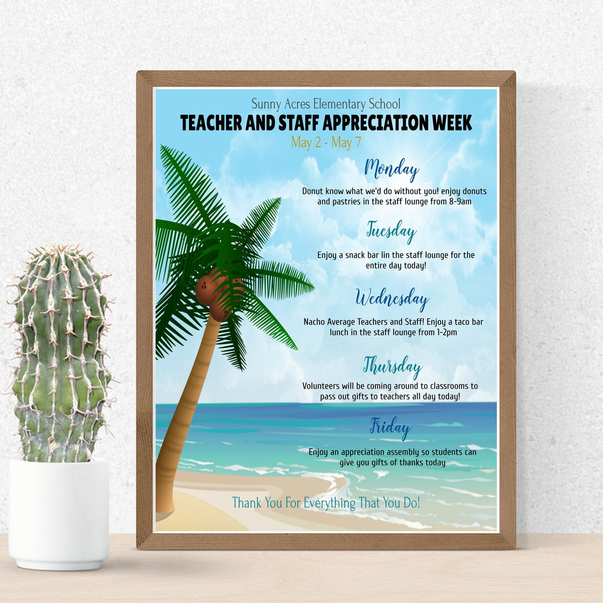 Pro Apperciation Week Teacher and staff appreciation week itinerary, Beach Theme — TidyLady ...