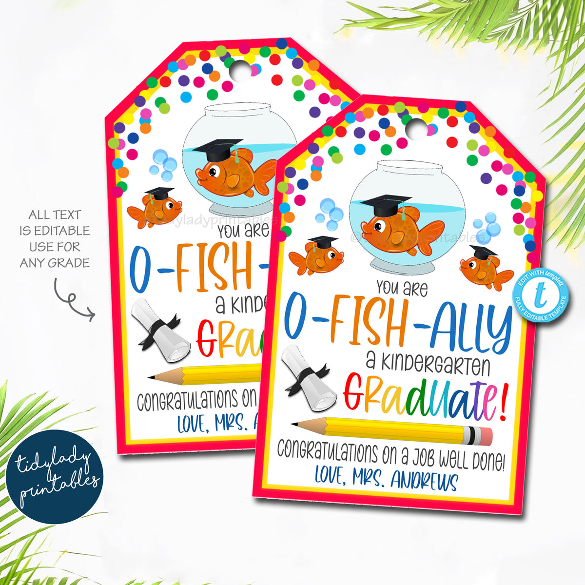 Fish Graduation Invites Congratulations Graduate, Gold Fish Themed Graduation Gift Tag ...