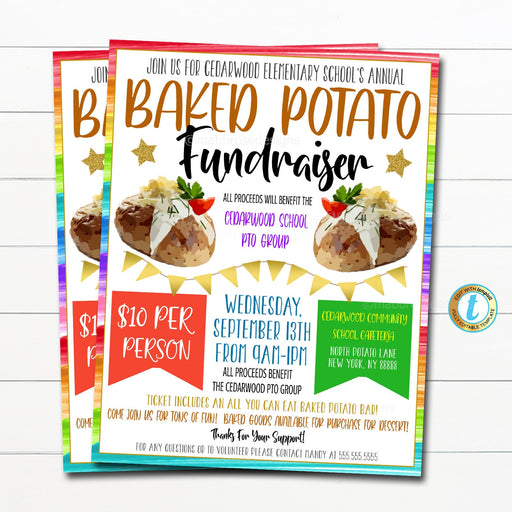 EDITABLE Loaded Baked Potato Fundraiser Flyer Ticket Set, pto pta, Church Community School Benefit Event, Adoption Dinner, DIY TEMPLATE