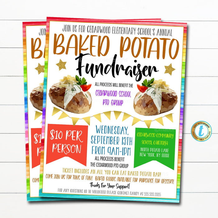 EDITABLE Loaded Baked Potato Fundraiser Flyer Ticket Set, pto pta, Church Community School Benefit Event, Adoption Dinner, DIY TEMPLATE