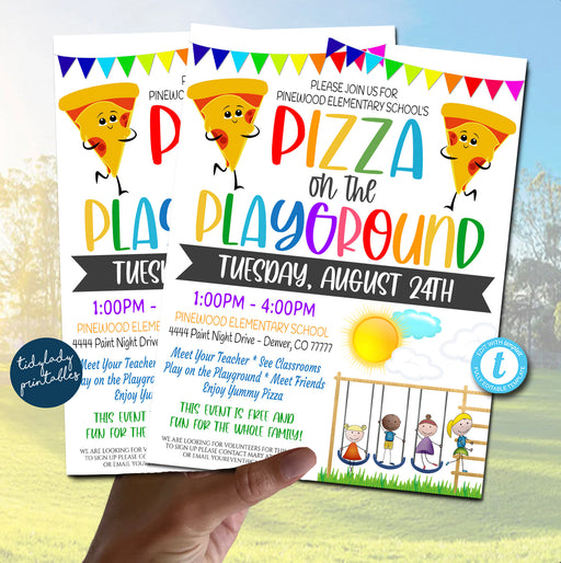 Pizza on the Playground Flyer, Back to School Meet the Teacher Printable Flyer Party Invite, Church School pta pto, DIY EDITABLE TEMPLATE