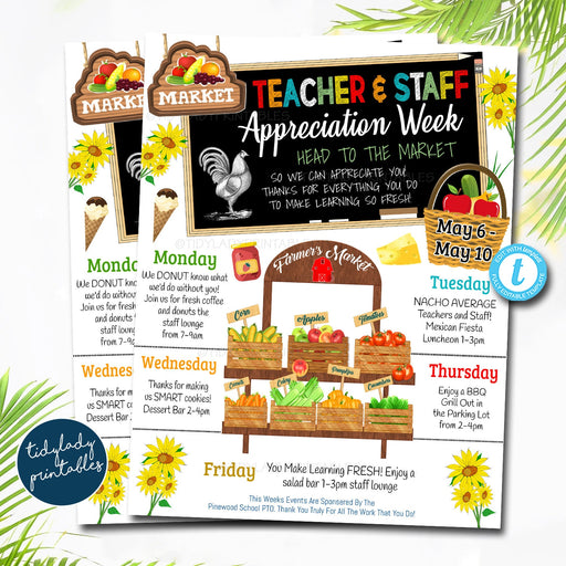 EDITABLE Farmers Market Theme Teacher and Staff Appreciation Week, Itinerary Poster, Digital File, Schedule Event, Fundraiser Flyer Template