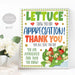 Salad Bar Appreciation Sign, Lettuce Show You Our Thanks, Employee Nurse School Staff Teacher Appreciation Week Lunch Decor INSTANT DOWNLOAD