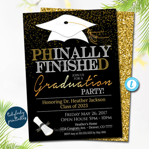 Editable PhD Graduation Invitation Doctorate Graduate Printable Faux Chalkboard College Grad Invite, PHinally Done Grad Party Digital Invite