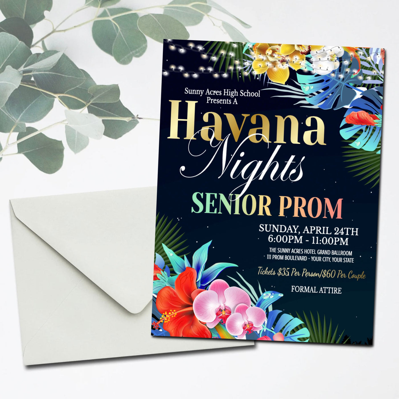 Havana Nights Prom Invite, Homecoming Dance Tropical Theme — TidyLady ...