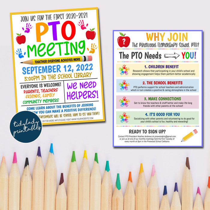 Editable PTO PTA Forms Bundle, Meeting Flyer, Volunteer Membership Signup, Marketing School Fundraiser Event, Sponsorship School Calendar