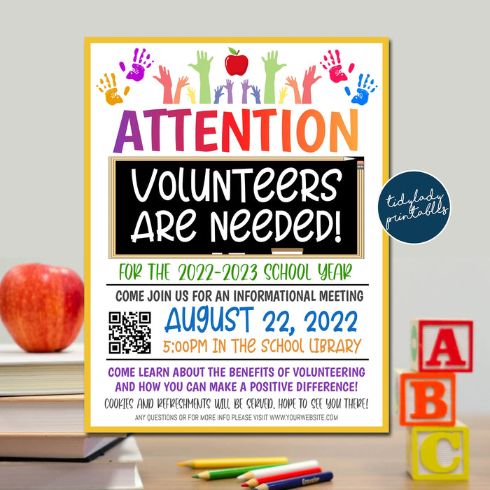 EDITABLE Volunteer Recruitment Flyer, Printable Handout, School Fundraiser Event, Why Volunteer School PTO PTA Template, Digital File