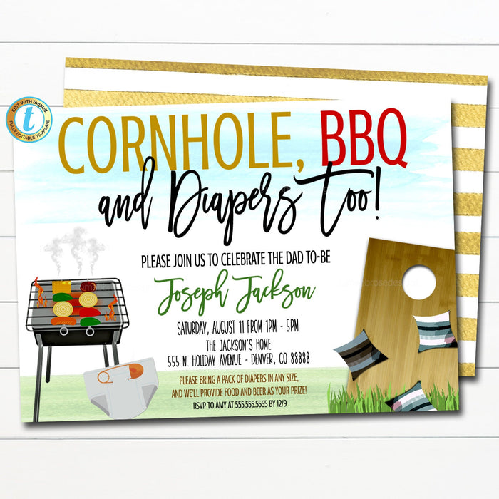 Cornhole and BBQ Baby Shower Invitation Chalkboard Printable Baby Sprinkle Baby Q, Grill Couples Shower Bbq Party Invite, EDITABLE TEMPLATE