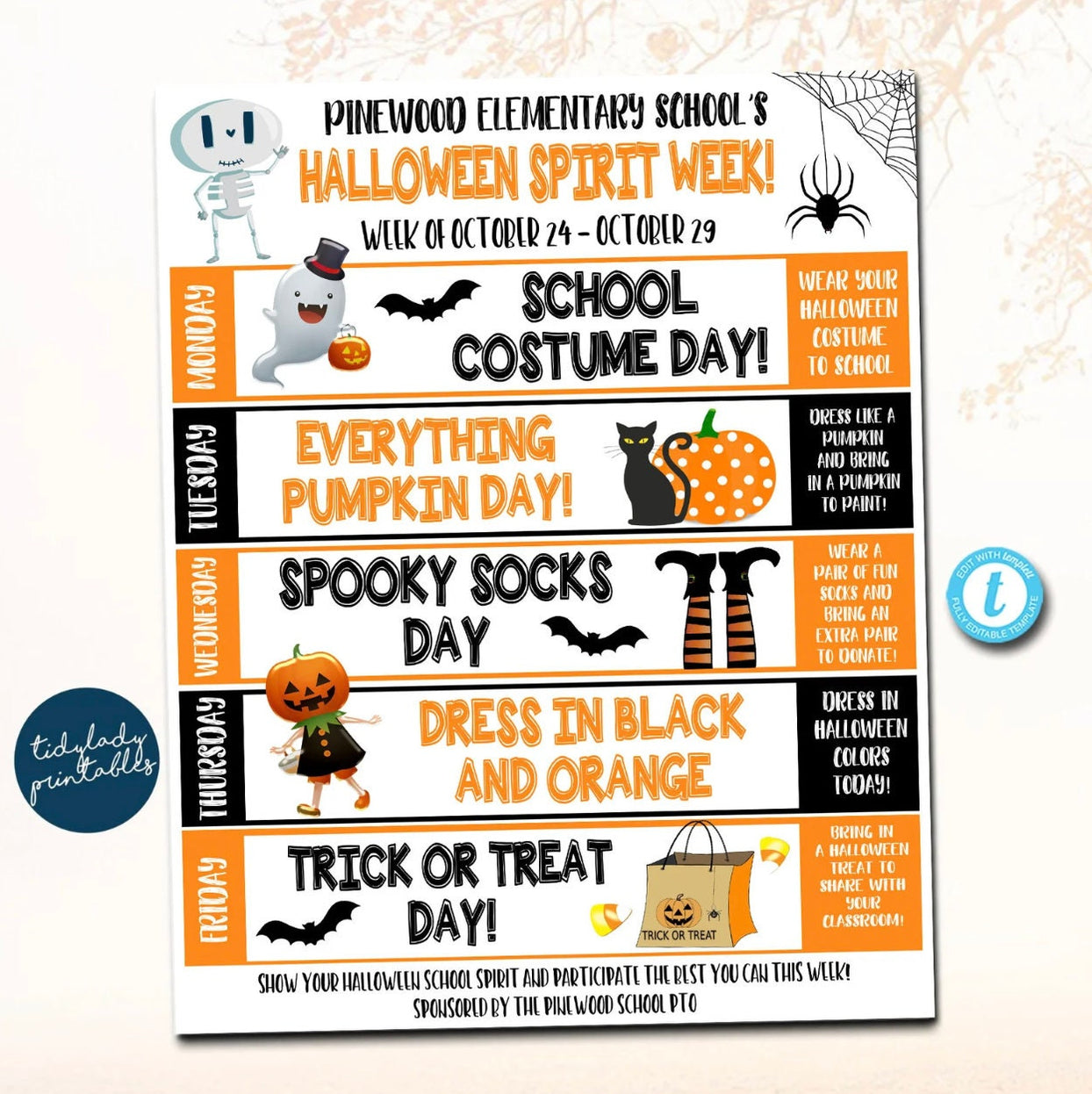 School Spirit Week Bundle Set | Seasonal Itinerary Schedules — TidyLady ...