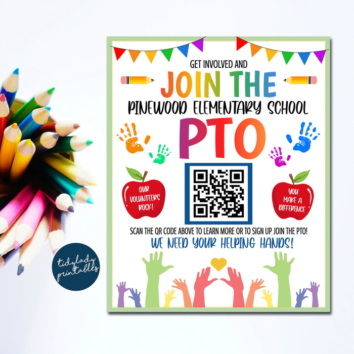 School Pto Pta Recruitment Flyer with QR Code, Printable Handout School Fundraiser, Why Join Volunteers, We Need You, EDITABLE TEMPLATE
