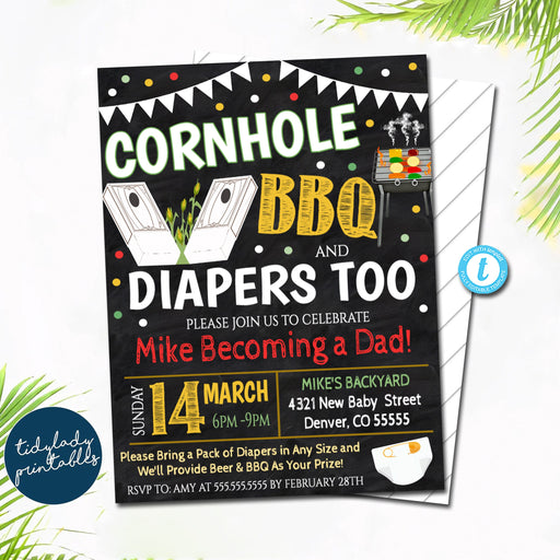 Cornhole and BBQ Baby Shower Invitation Chalkboard Printable Baby Sprinkle Baby Q, Grill Couples Shower Bbq Party Invite, EDITABLE TEMPLATE