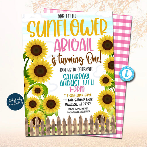 Sunflower Birthday Invitation, Sunflower Farm Late Summer August Fall Girl Autumn Party Invitation Printable Yellow Flower EDITABLE TEMPLATE