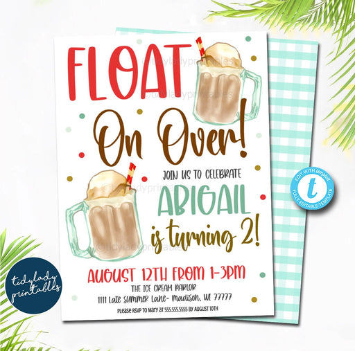 Root Beer Float Invitation, Ice Cream Float Invite, Summer Birthday Party, Summer Kids Retro Vintage Ice Cream Parlor, EDITABLE TEMPLATE