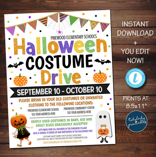 Halloween Costume Drive Flyer, Community Clothing Donation Hallowen Fundraiser, School Pto Pta Church Nonprofit Charity, EDITABLE TEMPLATE