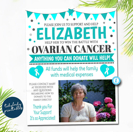 Ovarian Cancer Benefit Fundraiser Flyer, Printable Teal Ribbon Charity Church Benefit Fundraiser Event Poster Awareness, EDITABLE TEMPLATE