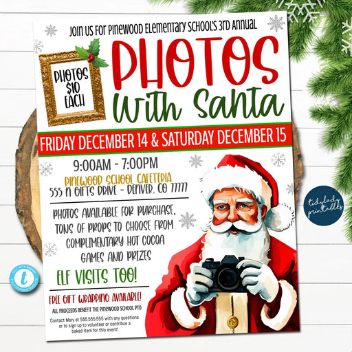 EDITABLE Photos with Santa Flyer, Breakfast with Santa Invitation, Kids Christmas Party Invitation, Printable Community Holiday Event Flyer